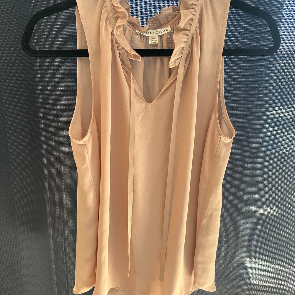 Violet & Claire Cream Ruffled Sleeveless Blouse